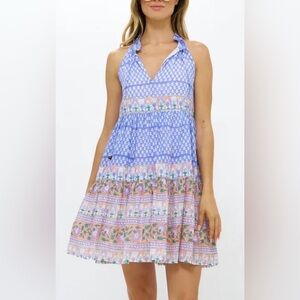 NWT Oliphant Sleeveless Tiered Short Campania Peri Mini Dress Blue Size Small